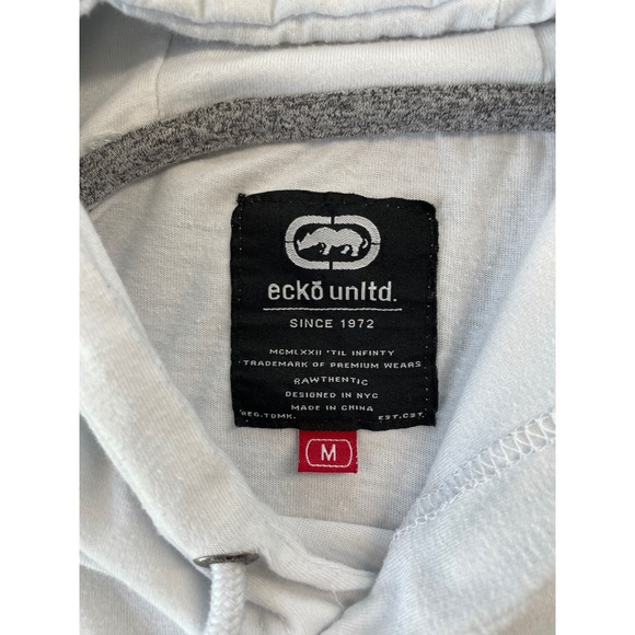 Ecko Unlimited Short Sleeve Hoodie T Shirt Mens Logo‎ Gray White Y2K Streetwear - Picture 3 of 9